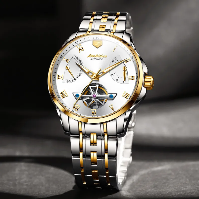 Jin Shi Dun Automatic Mechanical Movement Stainless Steel Watchband Watch Men's Watches White Dial-2