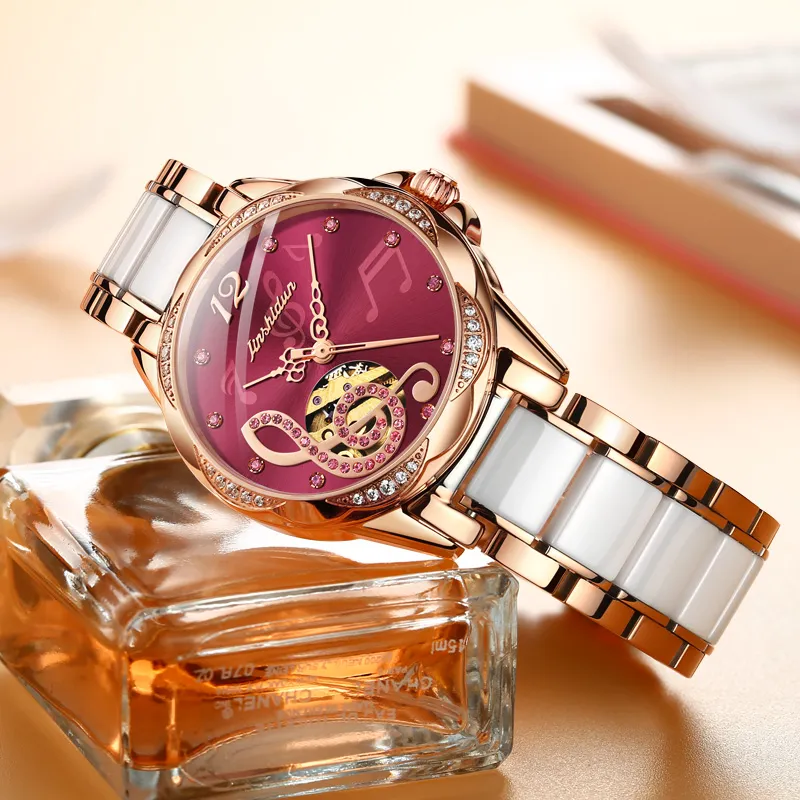 Jin Shi Dun Petal Design Box Mechanical Movement Watch Women's Watch Pink Watch Dial-8