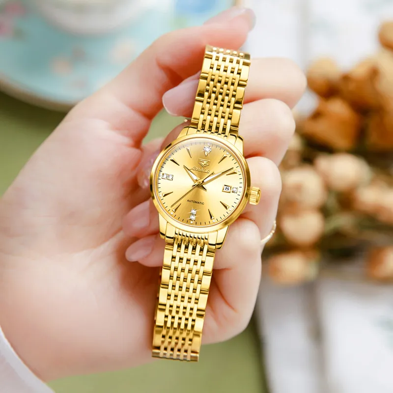 Jin Shi Dun Box Mechanical Movement Stainless Steel Watchband Watch Women's Watch White Dial-16