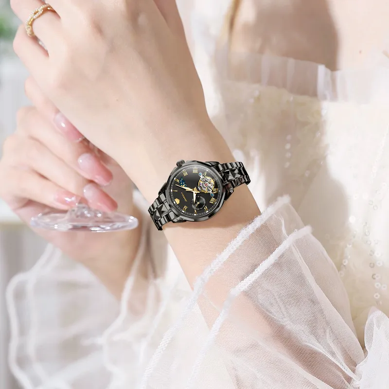Jin Shi Dun Smart Series Mechanical Movement Stainless Steel Watchband Watch Women's Watch White Dial-7