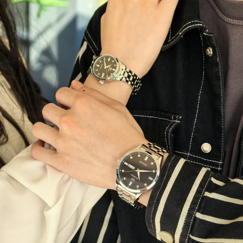 Jin Shi Dun Mechanical Movement Stainless Steel Watchband Watch Unisex Silver Dial-9