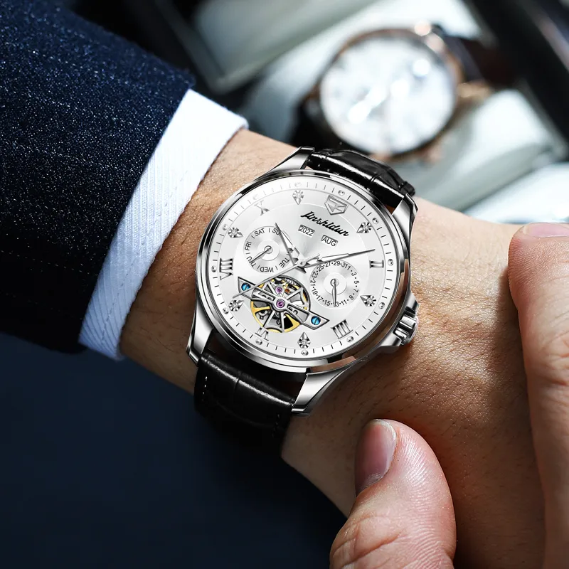 Jin Shi Dun Artisan Collection Fashion Business Men's Watch Box Automatic Mechanical Movement Men's Watches Black Dial-1