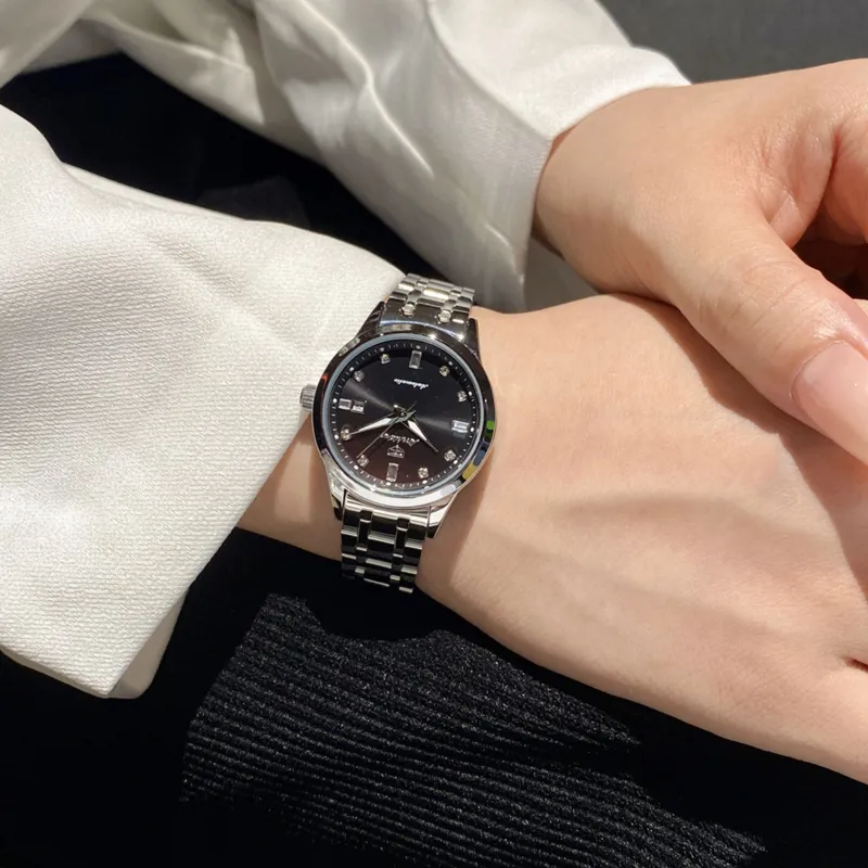 Jin Shi Dun Mechanical Movement Stainless Steel Watchband Watch Women's Watch White Dial-9