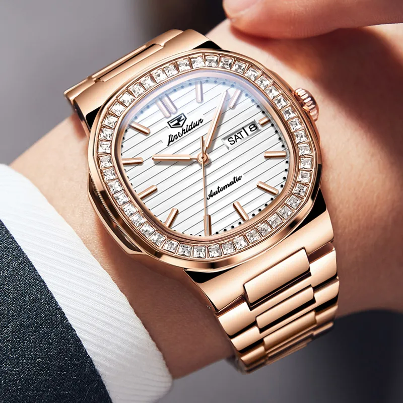 Jin Shi Dun Mechanical Movement Stainless Steel Watchband Watch Men's Watches White Dial-18