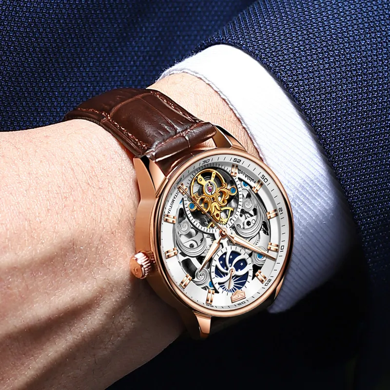 Jin Shi Dun Automatic Mechanical Movement Leather Strap Watch Men's Watches White Dial-11