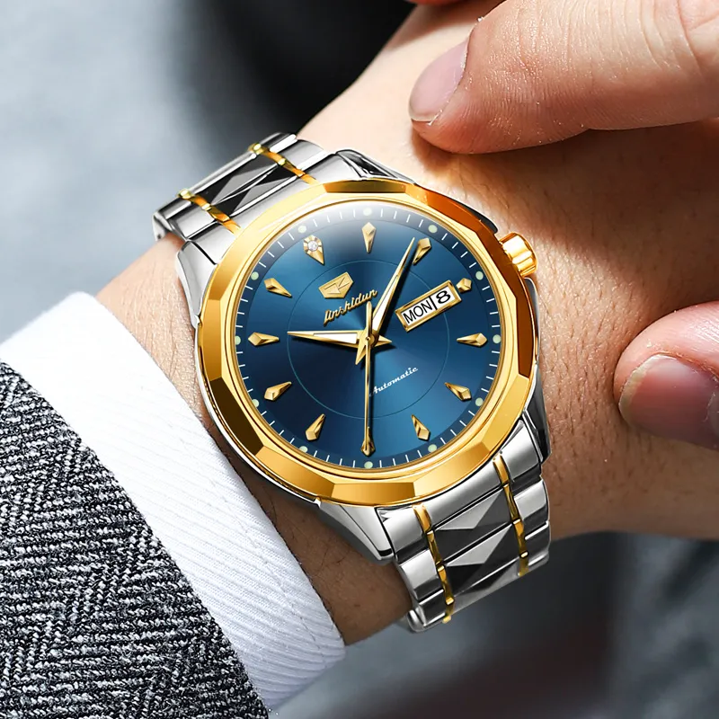 Jin Shi Dun Box Mechanical Movement Stainless Steel Watchband Watch Men's Watches White Dial-14