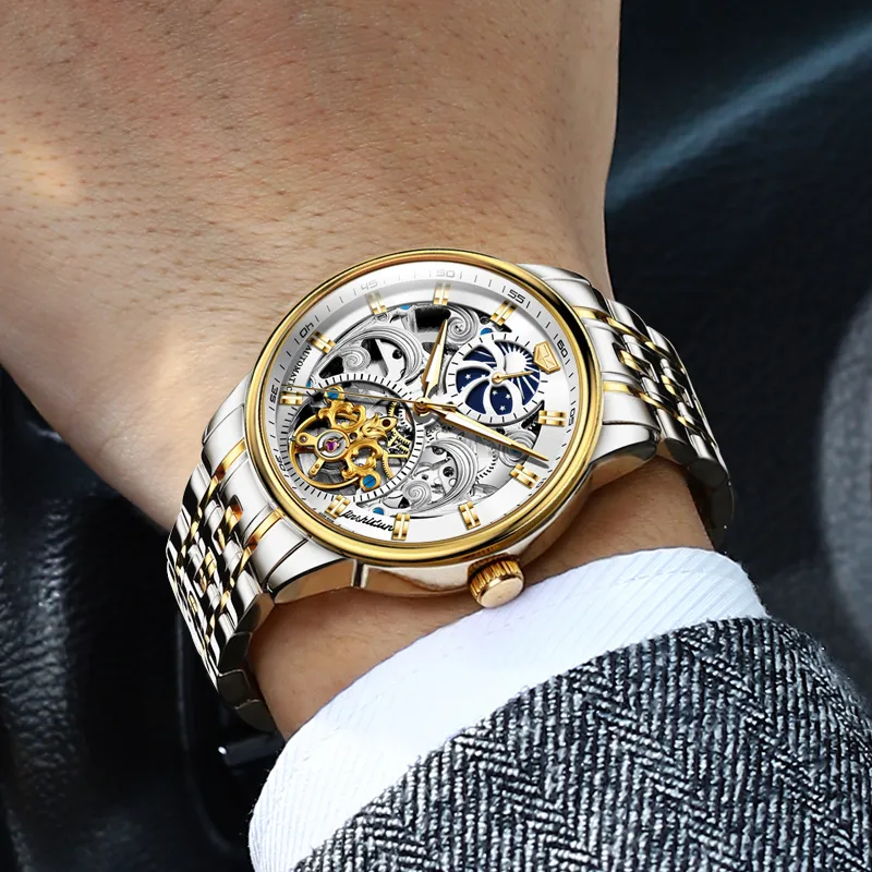 Jin Shi Dun Automatic Mechanical Movement Leather Strap Watch Men's Watches White Dial-16