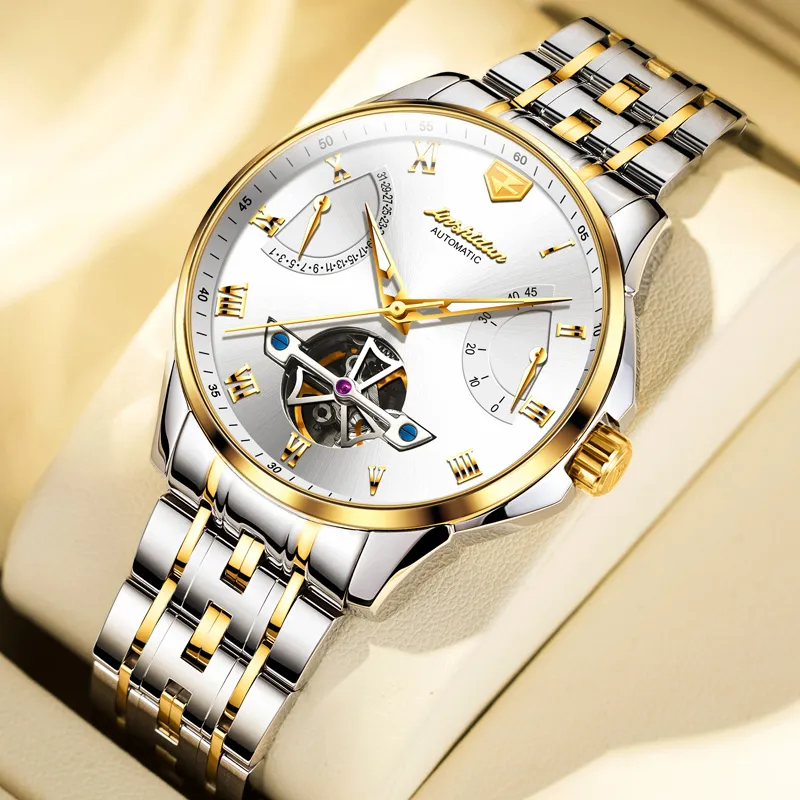Jin Shi Dun Automatic Mechanical Movement Stainless Steel Watchband Watch Men's Watches White Dial-5