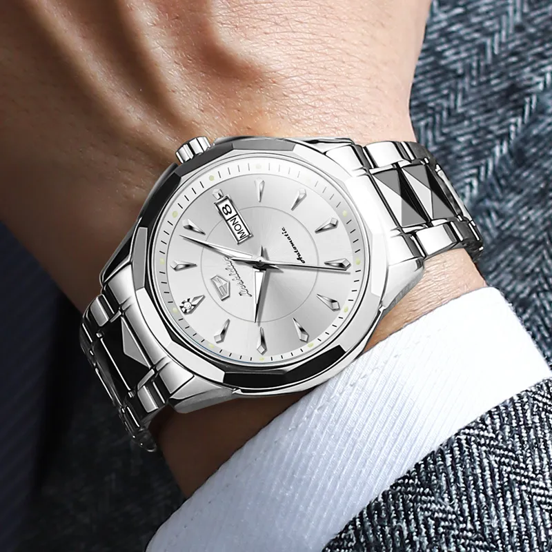 Jin Shi Dun Box Mechanical Movement Stainless Steel Watchband Watch Men's Watches White Dial-4