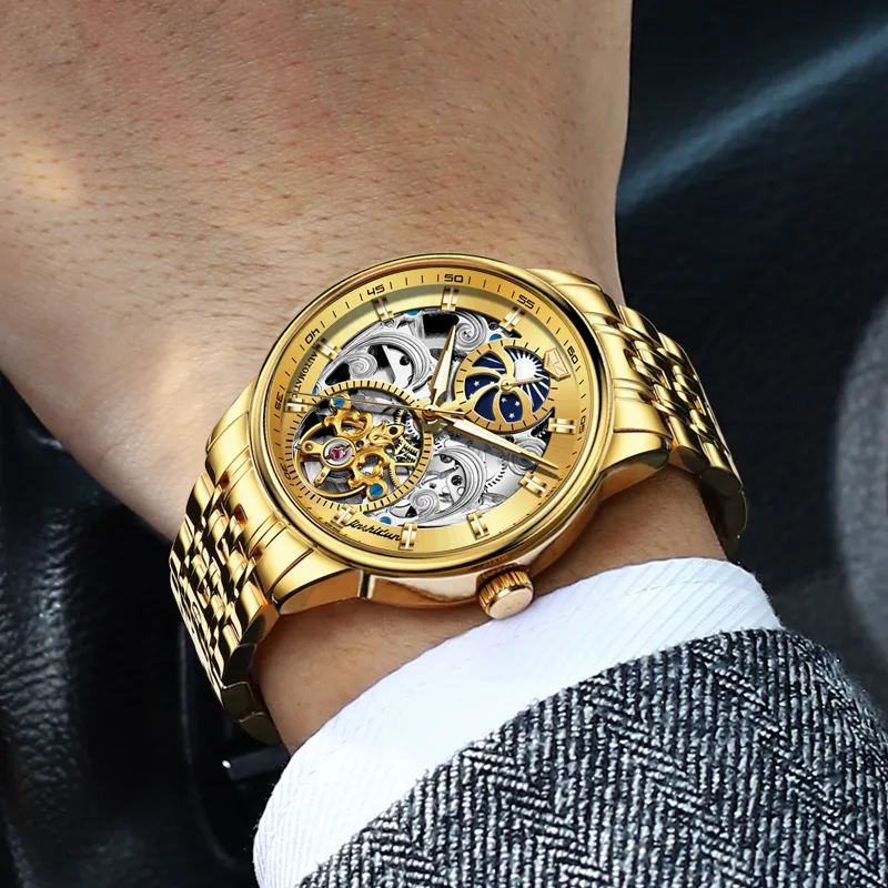 Jin Shi Dun Automatic Mechanical Movement Leather Strap Watch Men's Watches White Dial-22