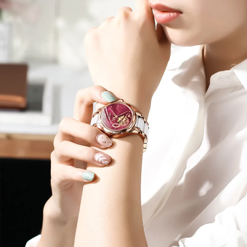 Jin Shi Dun Petal Design Box Mechanical Movement Watch Women's Watch Pink Watch Dial-9