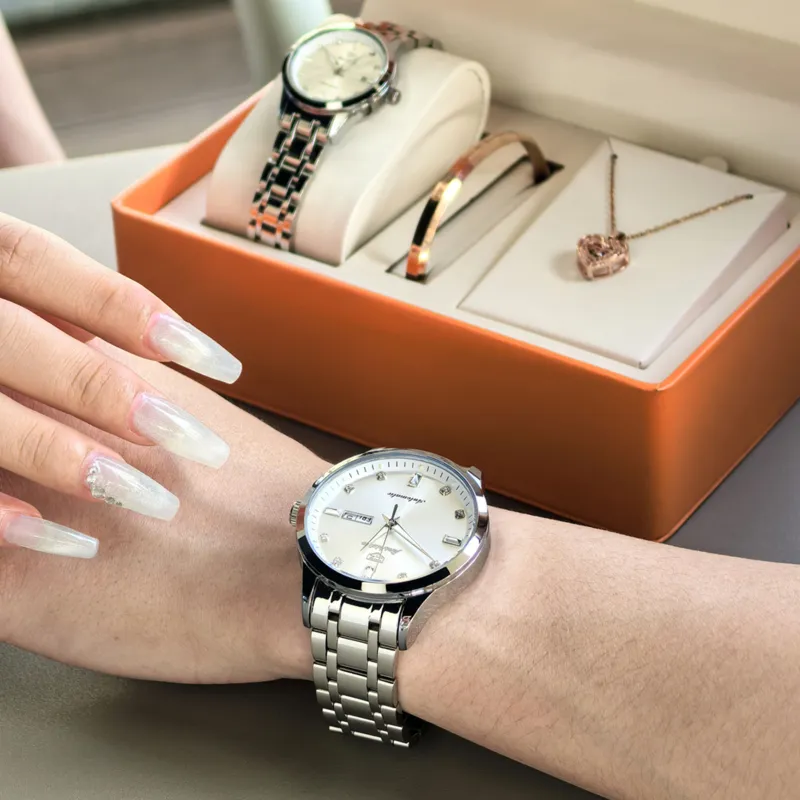 Jin Shi Dun Mechanical Movement Stainless Steel Watchband Watch Unisex Silver Dial-1