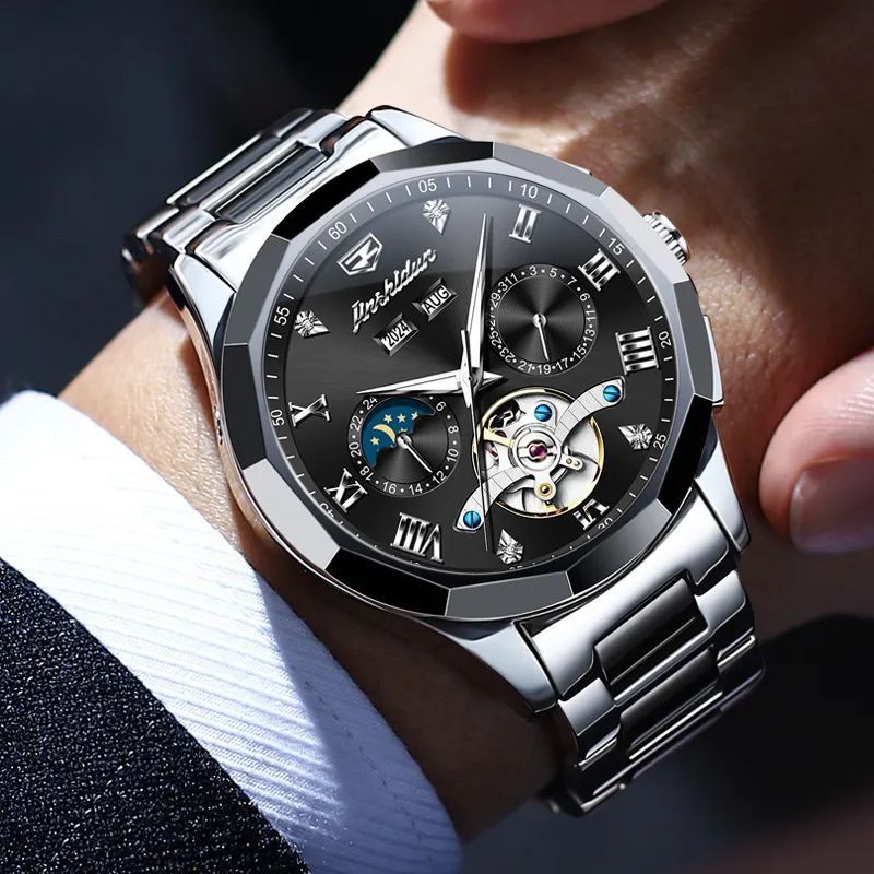 Jin Shi Dun Black Warrior Box Mechanical Movement Ceramic Strap Watch Men's Watches Black Dial-2