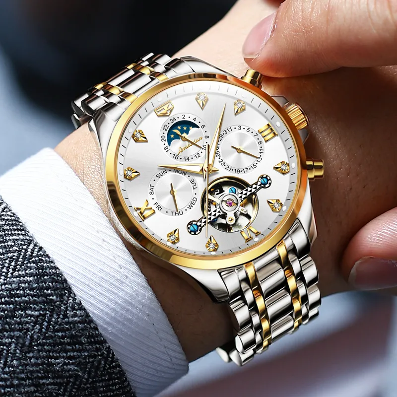 Jin Shi Dun Refined Box Mechanical Movement Stainless Steel Watchband Watch Men's Watches Black Dial-8