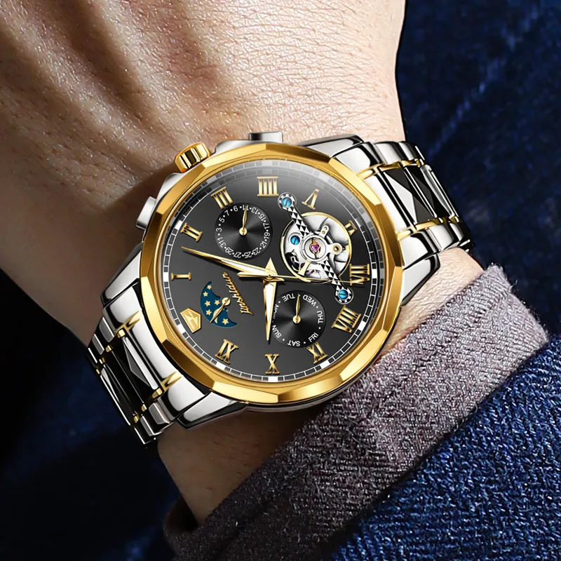Jin Shi Dun Mechanical Movement Stainless Steel Watchband Watch Men's Watches White Dial-15