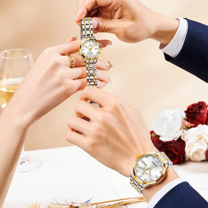 Jin Shi Dun Mechanical Movement Stainless Steel Watchband Watch Unisex Silver Dial-14