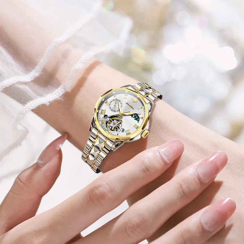 Jin Shi Dun Smart Series Mechanical Movement Stainless Steel Watchband Watch Women's Watch White Dial-13