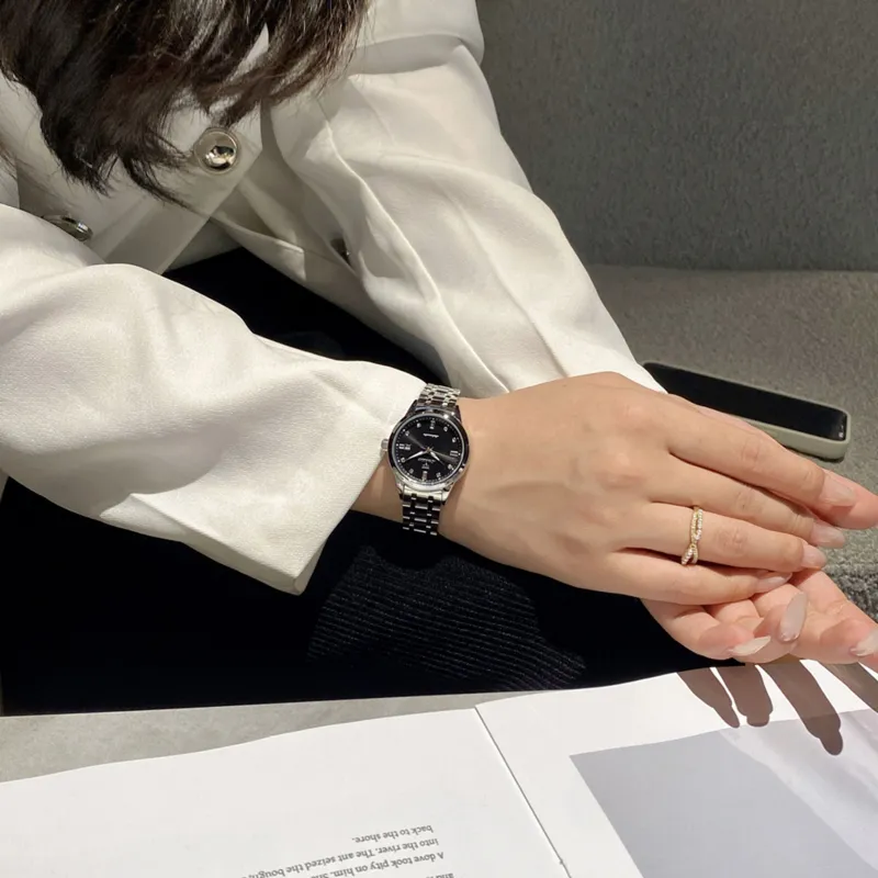 Jin Shi Dun Mechanical Movement Stainless Steel Watchband Watch Women's Watch White Dial-8