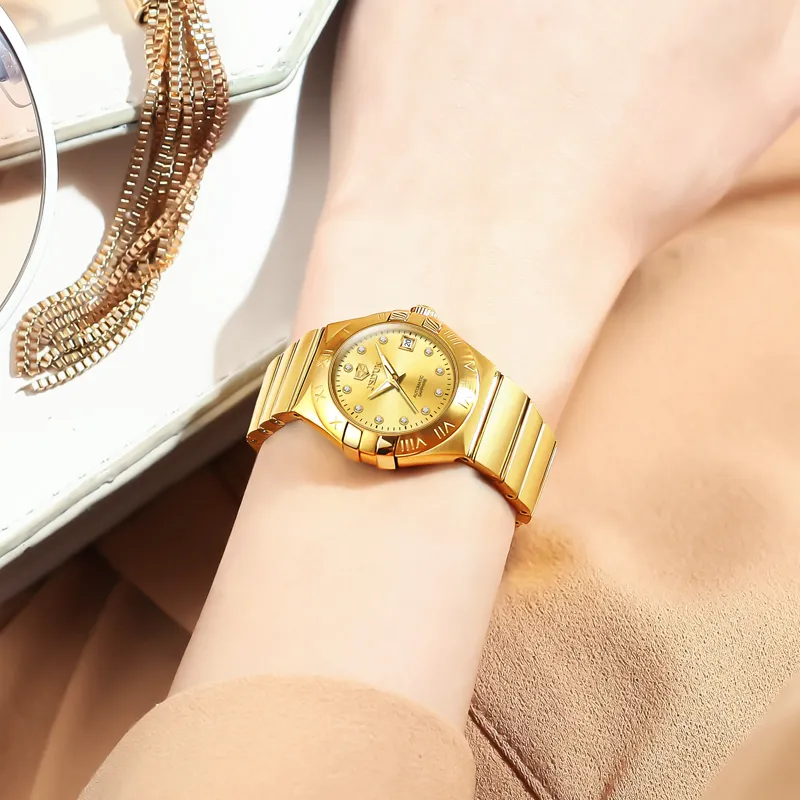Jin Shi Dun Radiant Diamond Box Mechanical Movement Stainless Steel Watchband Watch Women's Watch White Dial-13