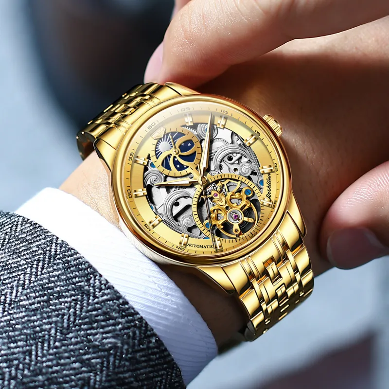 Jin Shi Dun Automatic Mechanical Movement Leather Strap Watch Men's Watches White Dial-20