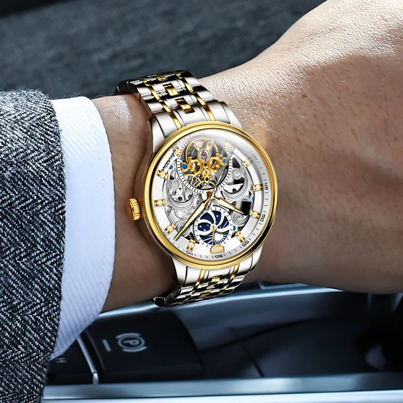 Jin Shi Dun Automatic Mechanical Movement Leather Strap Watch Men's Watches White Dial-17