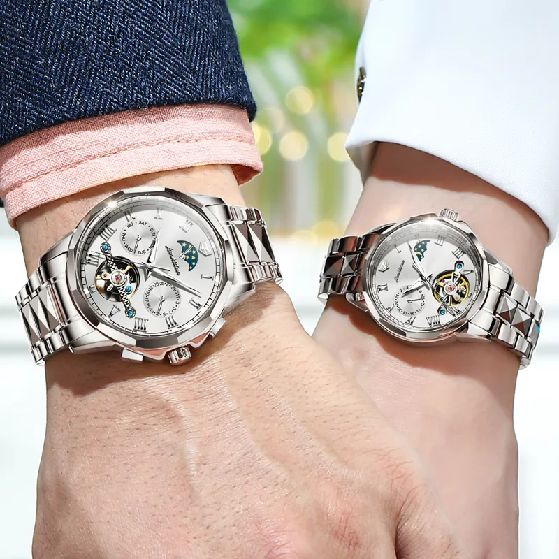 Jin Shi Dun Smart Series JSD.8937N2 Mechanical Movement Stainless Steel Watchband Watch Unisex White Dial-3