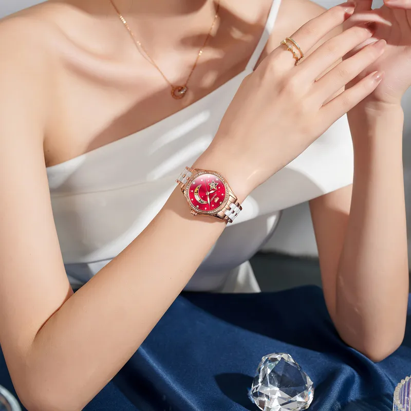 Jin Shi Dun Box Mechanical Movement Ceramic Strap Watch Women's Watch White Dial-11