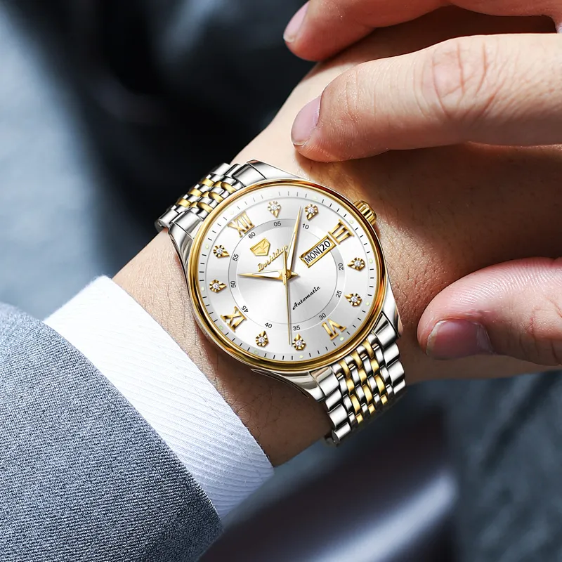 Jin Shi Dun Automatic Mechanical Movement Stainless Steel Watchband Watch Men's Watches White Dial-15