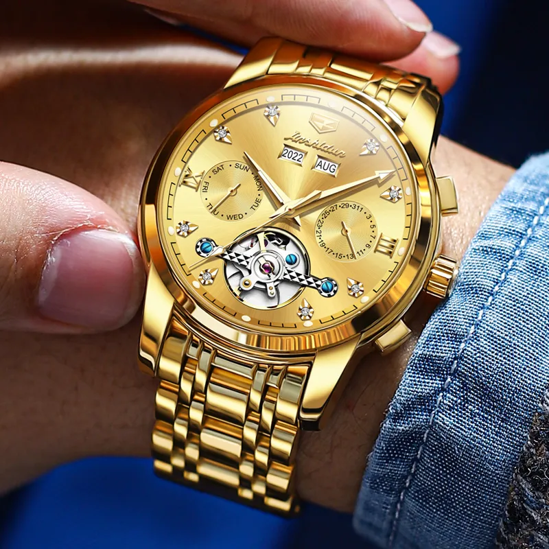 Jin Shi Dun Mechanical Movement Stainless Steel Watchband Watch Men's Watches Black Dial-20