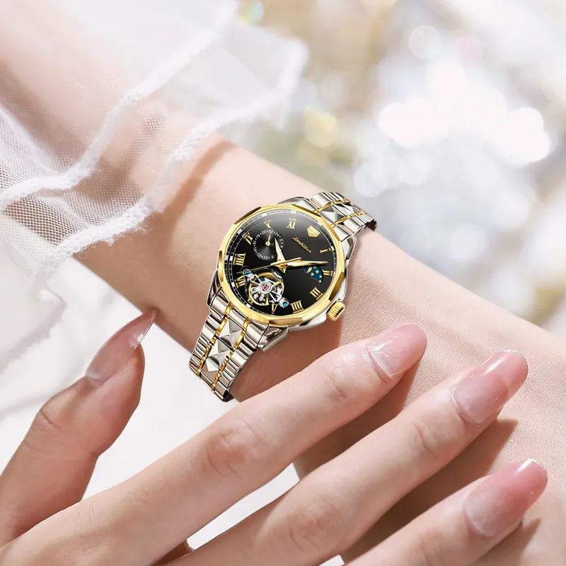 Jin Shi Dun Smart Series Mechanical Movement Stainless Steel Watchband Watch Women's Watch White Dial-18