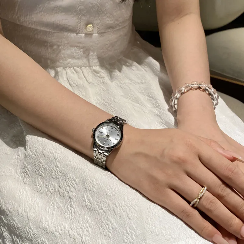 Jin Shi Dun Mechanical Movement Stainless Steel Watchband Watch Women's Watch White Dial-2