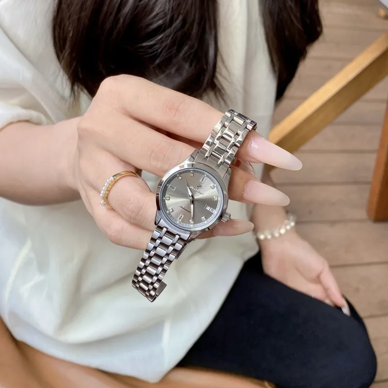 Jin Shi Dun Mechanical Movement Stainless Steel Watchband Watch Women's Watch White Dial-18