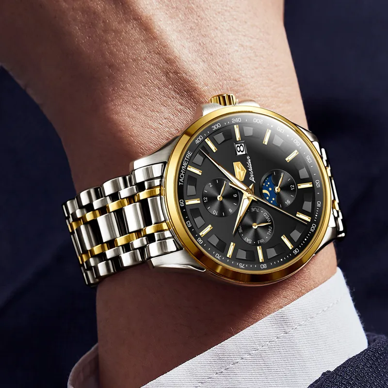 Jin Shi Dun Automatic Mechanical Movement Stainless Steel Watchband Watch Men's Watches Black Dial-11