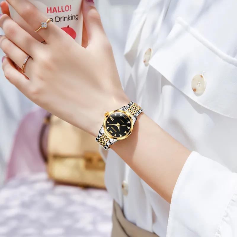 Jin Shi Dun Box Mechanical Movement Stainless Steel Watchband Watch Women's Watch White Dial-7