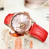 Jin Shi Dun Petal Design Box Mechanical Movement Chinese Watches Women's Watch Pink Watch Dial