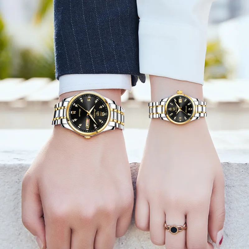 Jin Shi Dun Watch Box For Couples A Pair Mechanical Movement Stainless Steel Watchband Watch Unisex White Dial-18