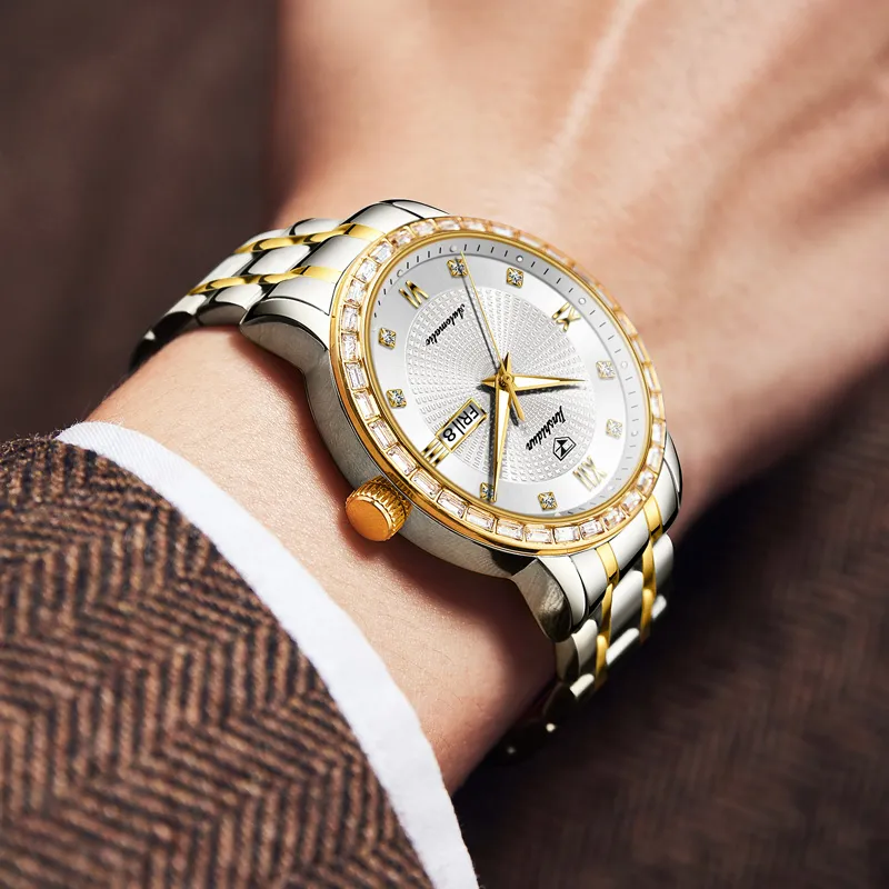 Jin Shi Dun Mechanical Movement Stainless Steel Watchband Watch Men's Watches White Dial-5
