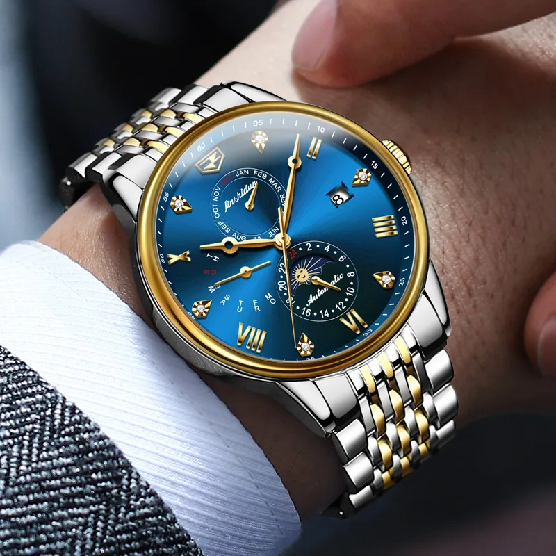 Jin Shi Dun New Trend Box Mechanical Movement Stainless Steel Watchband Watch Men's Watches White Dial-13