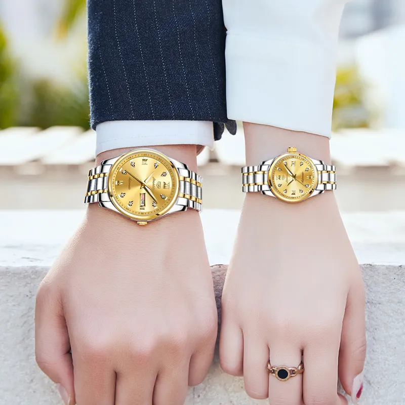Jin Shi Dun Watch Box For Couples A Pair Mechanical Movement Stainless Steel Watchband Watch Unisex White Dial-28