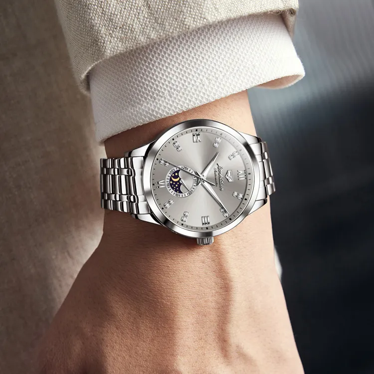 Jin Shi Dun Mechanical Movement Watch Men's Watches White Dial-5