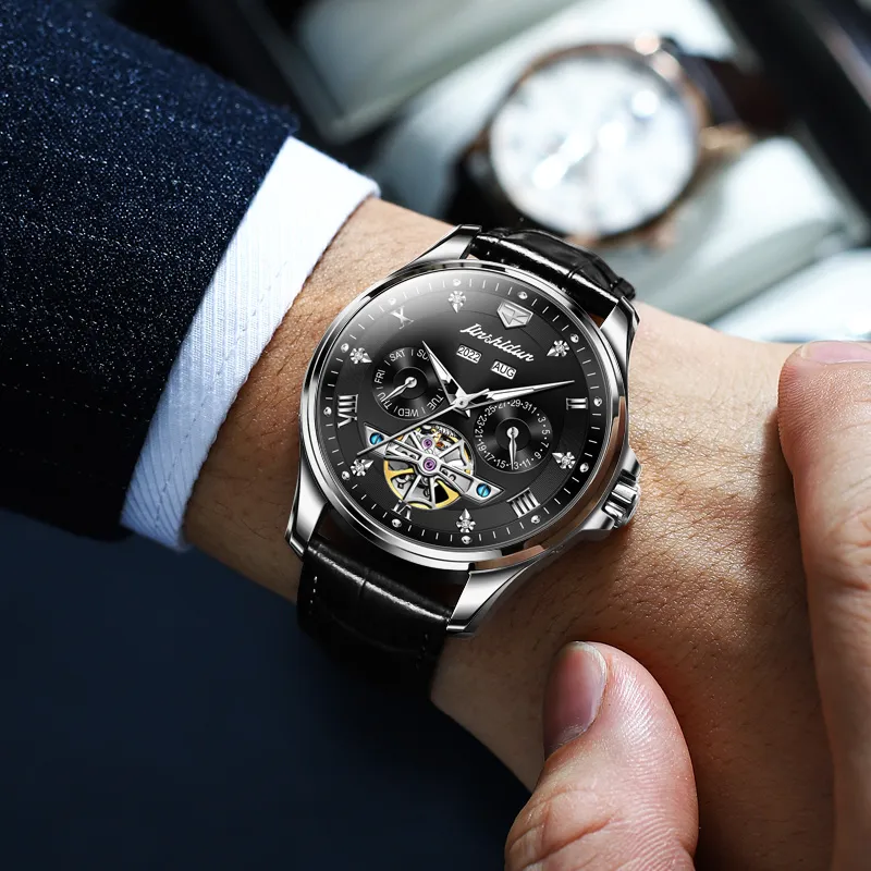 Jin Shi Dun Artisan Collection Fashion Business Men's Watch Box Automatic Mechanical Movement Men's Watches Black Dial-6