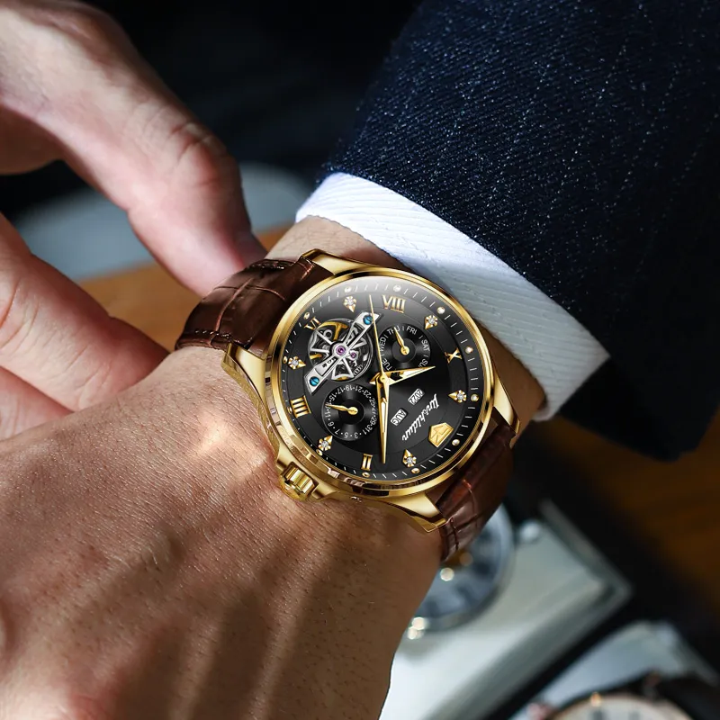 Jin Shi Dun Artisan Collection Fashion Business Men's Watch Box Automatic Mechanical Movement Men's Watches Black Dial-12