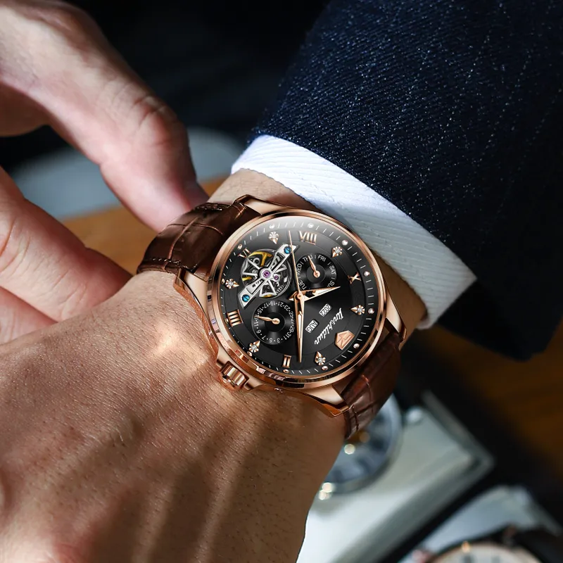 Jin Shi Dun Artisan Collection Fashion Business Men's Watch Box Automatic Mechanical Movement Men's Watches Black Dial-17