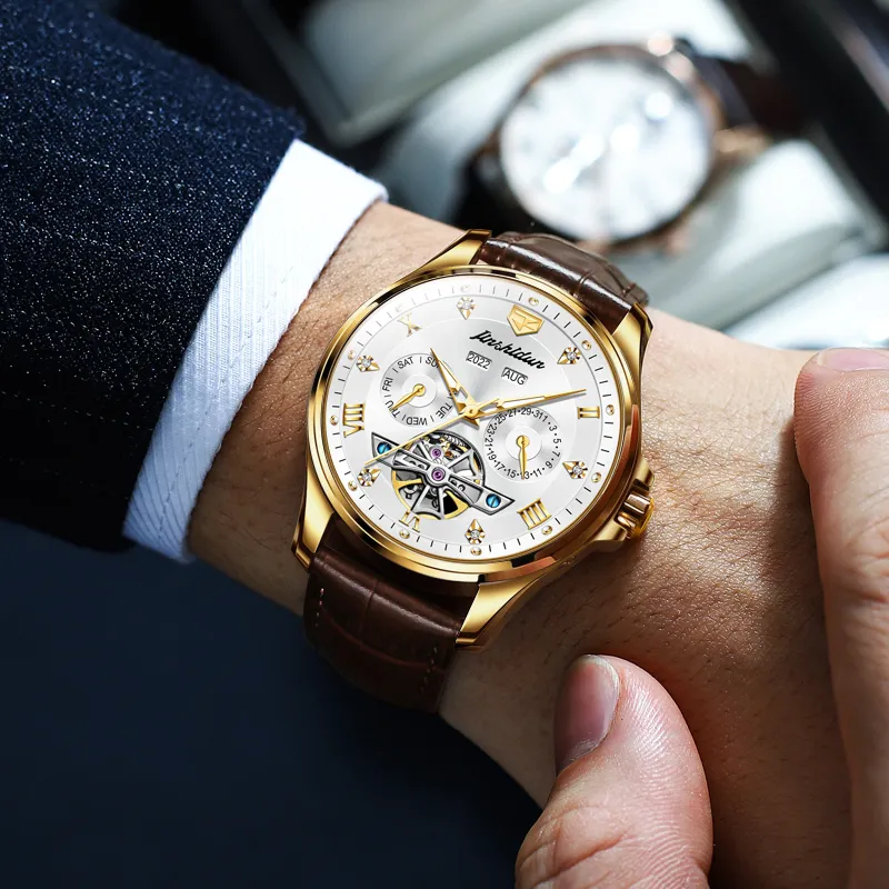 Jin Shi Dun Artisan Collection Fashion Business Men's Watch Box Automatic Mechanical Movement Men's Watches Black Dial-8