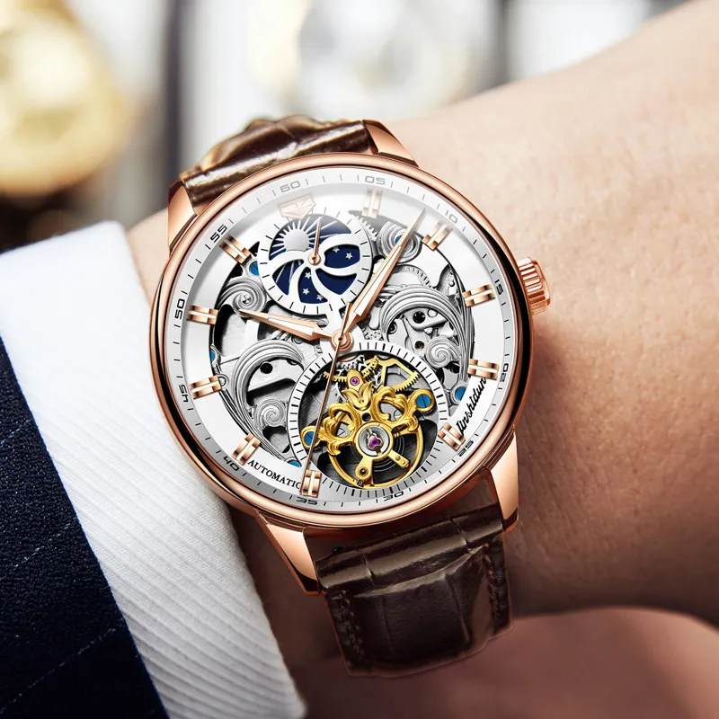 Jin Shi Dun Automatic Mechanical Movement Leather Strap Watch Men's Watches White Dial-8