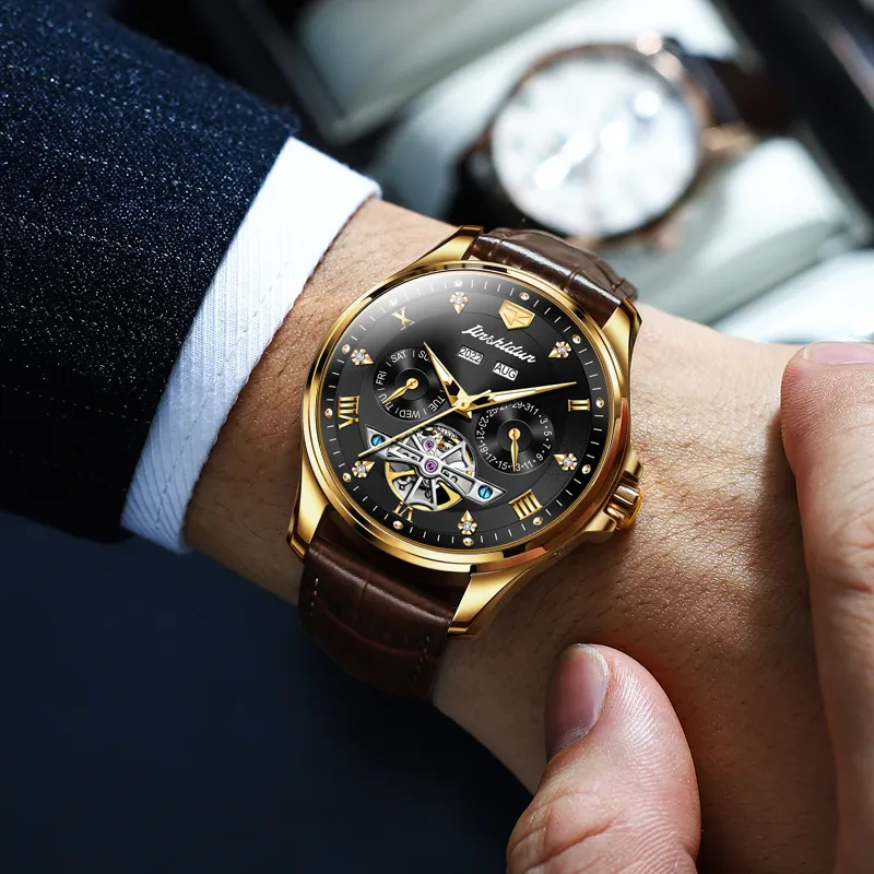 Jin Shi Dun Artisan Collection Fashion Business Men's Watch Box Automatic Mechanical Movement Men's Watches Black Dial-11