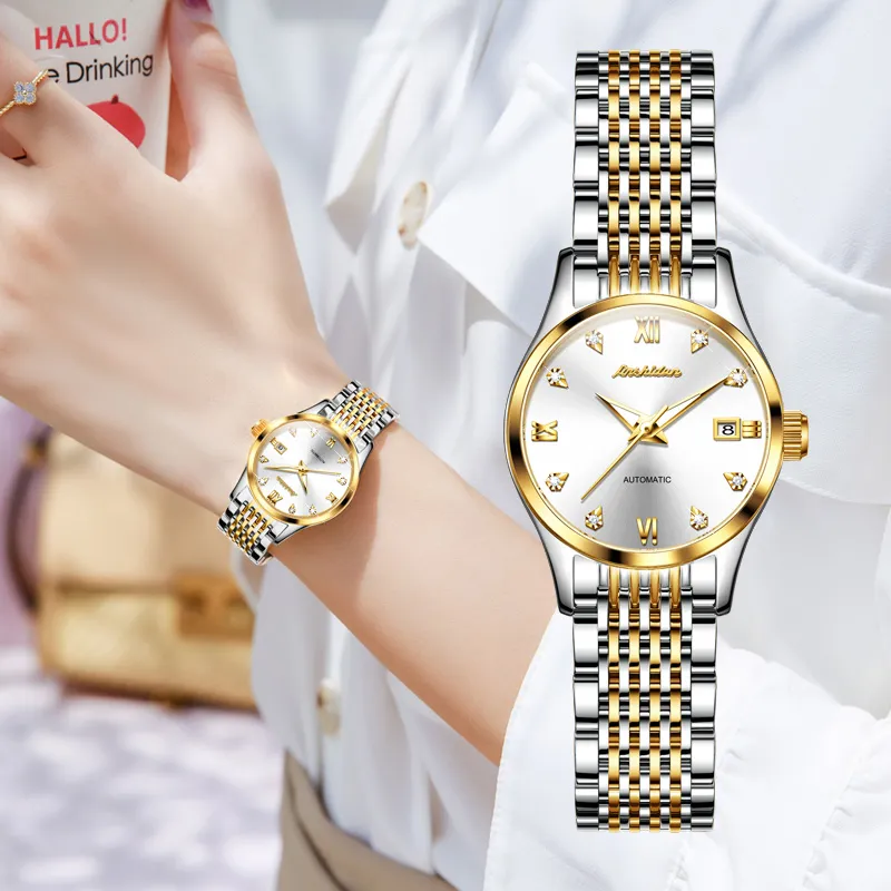 Jin Shi Dun Box Mechanical Movement Stainless Steel Watchband Watch Women's Watch White Dial-4
