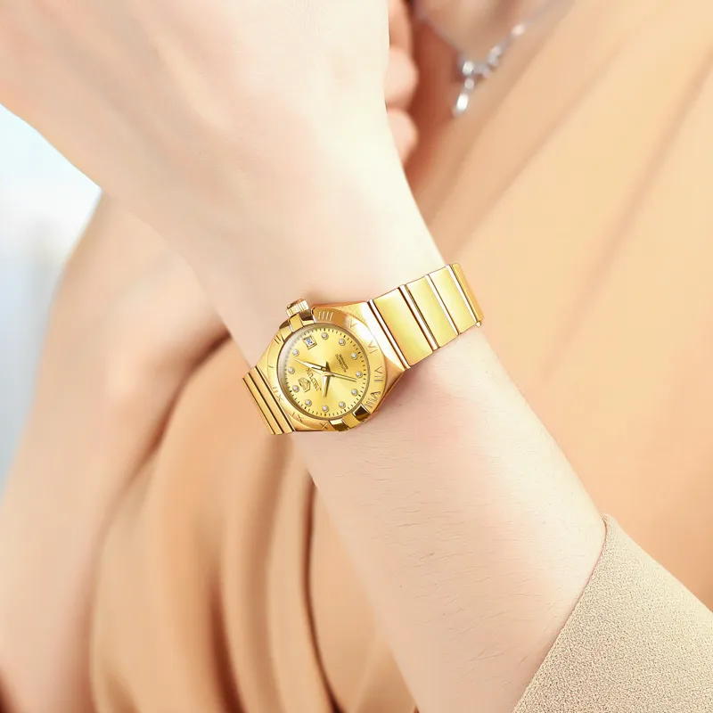 Jin Shi Dun Radiant Diamond Box Mechanical Movement Stainless Steel Watchband Watch Women's Watch White Dial-12