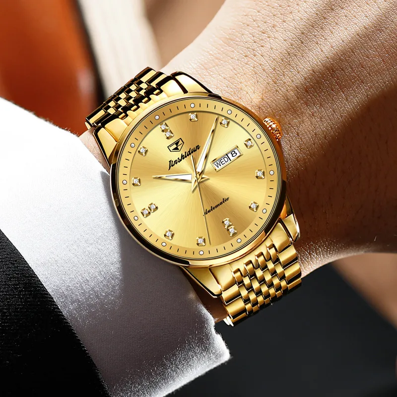 Jin Shi Dun Mechanical Movement Stainless Steel Watchband Watch Men's Watches White Dial-20