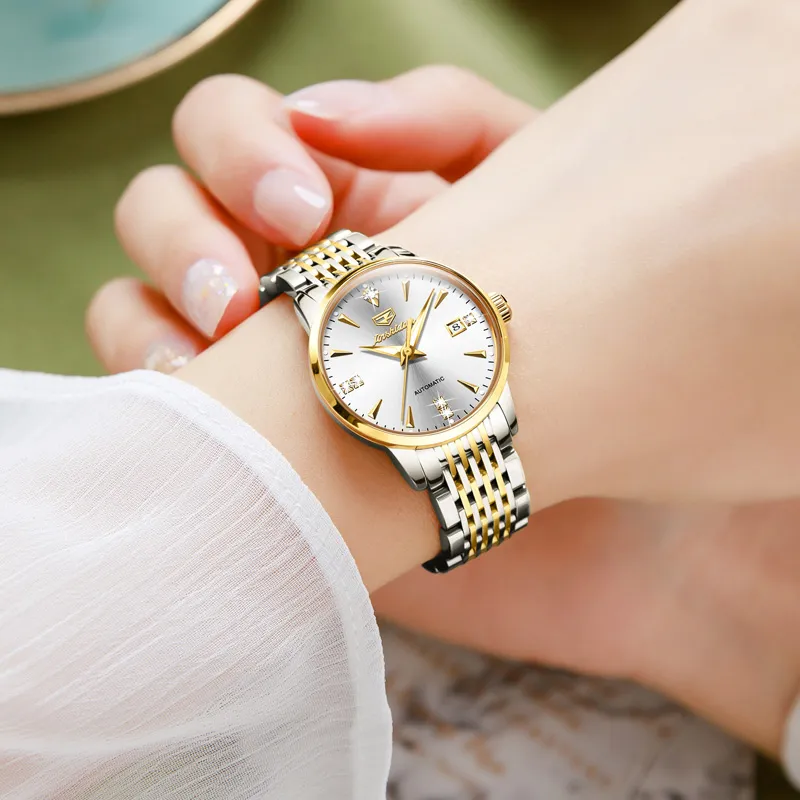 Jin Shi Dun Box Mechanical Movement Stainless Steel Watchband Watch Women's Watch White Dial-8